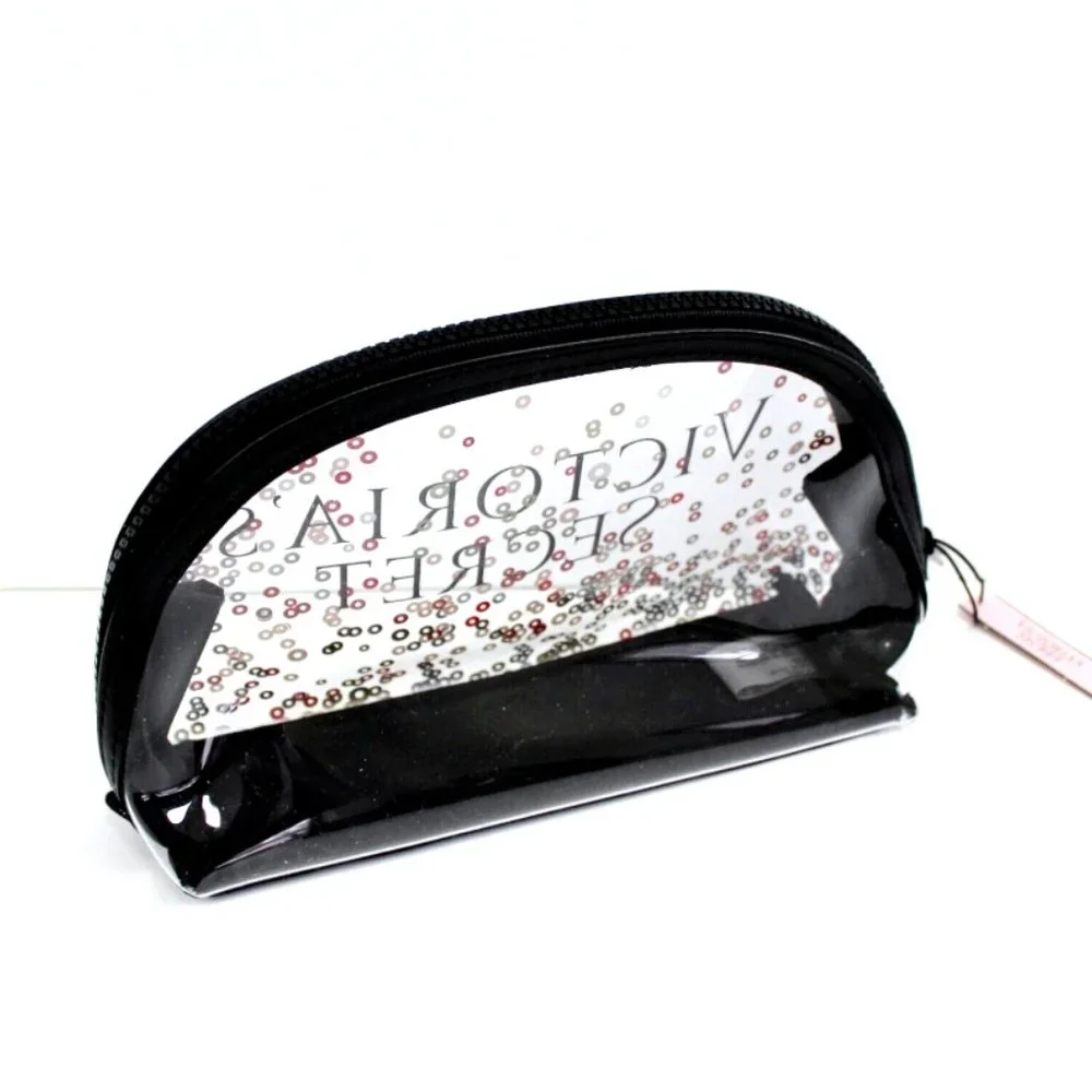 Victoria's Secret Clear Sparkle Confetti Zip Cosmetic Makeup Case Pouch Bag